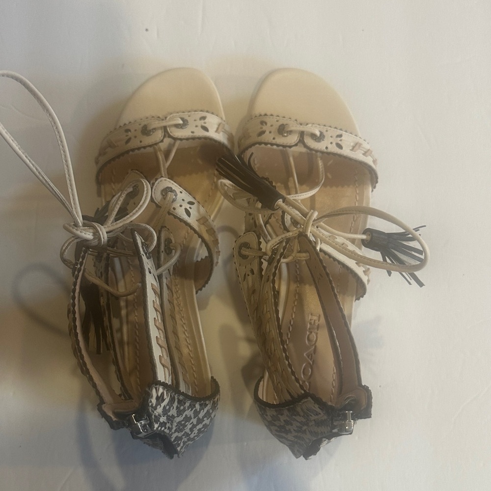 Coach Via with Demi wedge Stylish Beige tan and Black Sandals with back zipper - Picture 2 of 10